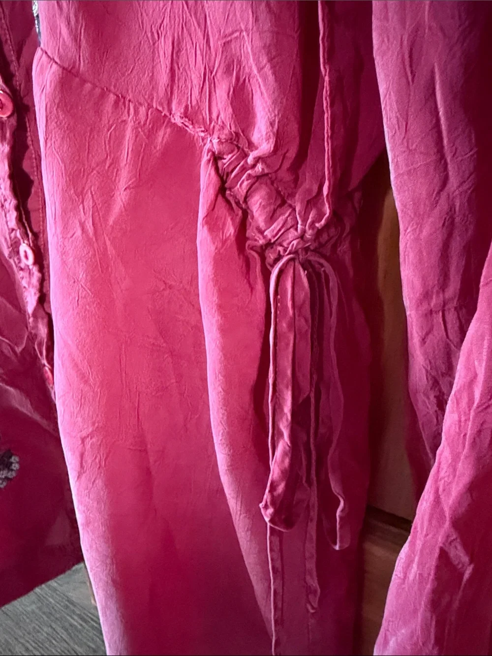 Johnny Was long sleeve Embroidered Drawstring Waist Blouse Medium, berry color